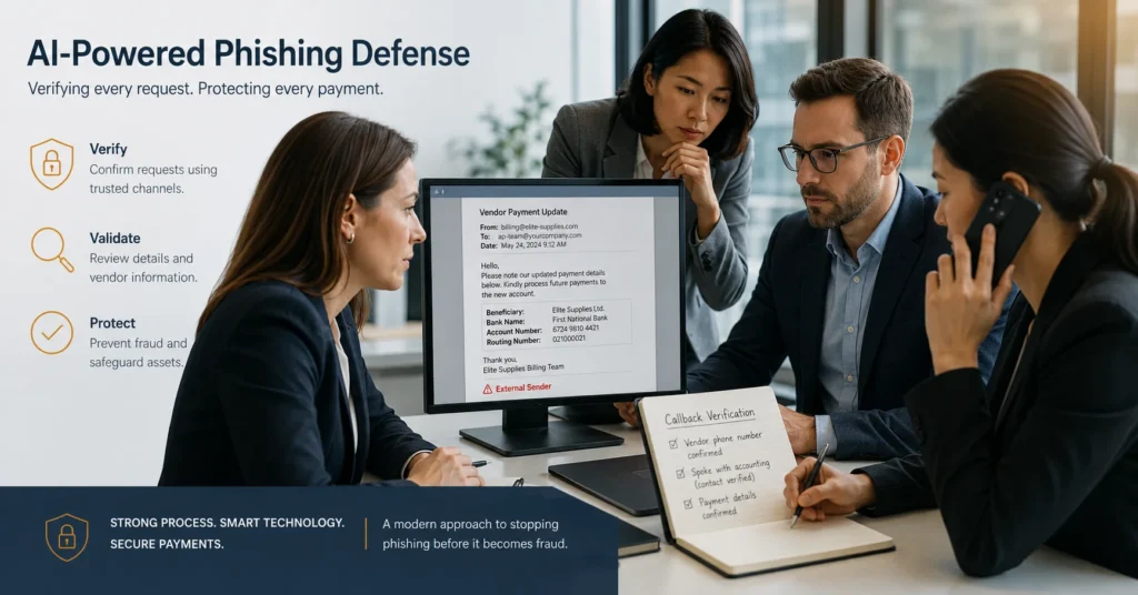 A phishing risk matrix showing low, medium, and high-risk business requests.